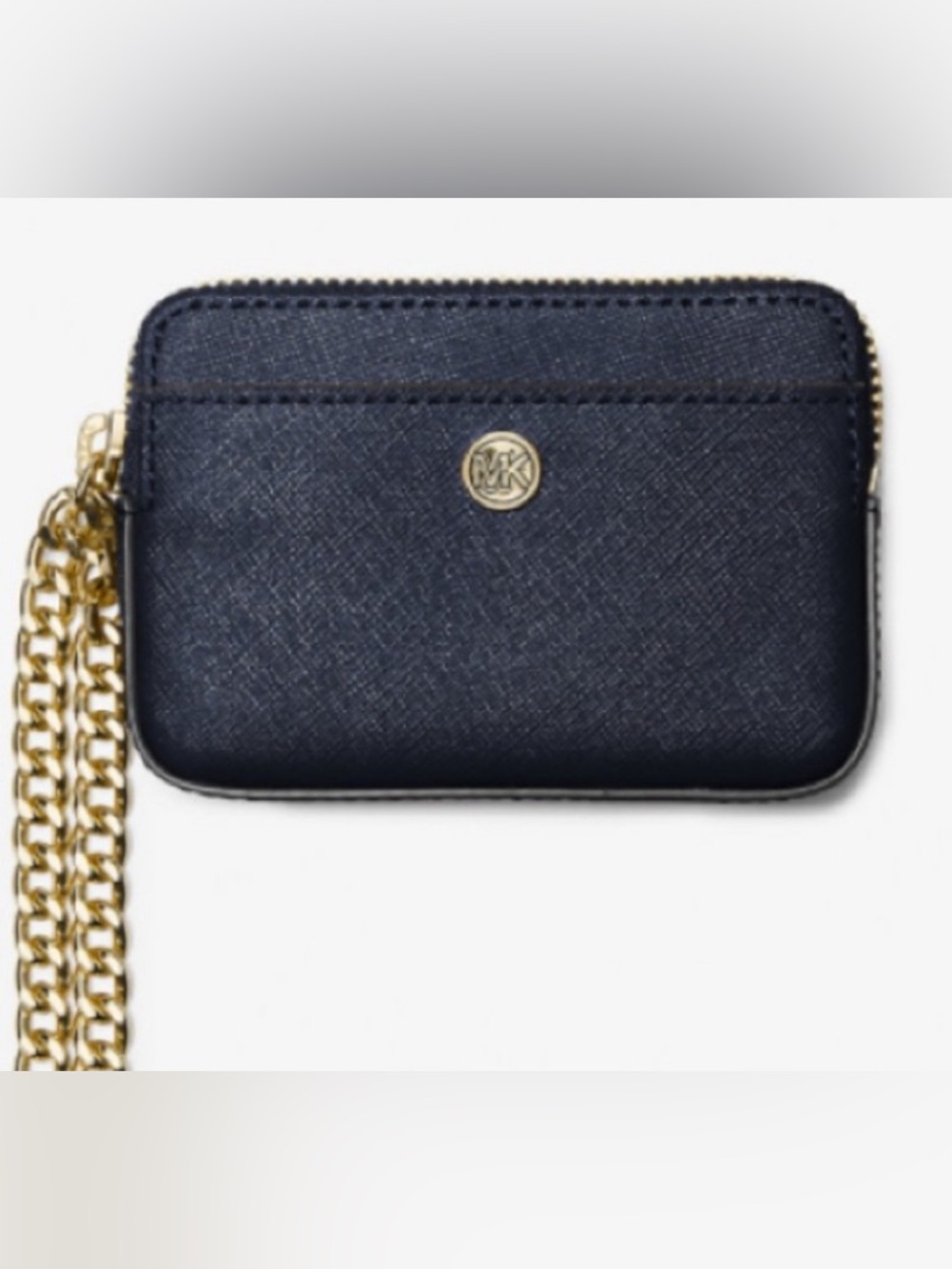 Michael Kors Dark Blue Medium Leather Chain Card Case/Wallet w/ Gold Chain